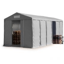 Tente de Stockage Industriel Hangar 6x12 m à 4 mètres de Hauteur de côté avec bâches en pvc 850 n gris 100% imperméable avec Porte coulissante