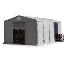 Tente de Stockage Industriel Hangar 8x10 m à 3,6 mètres de Hauteur de côté avec bâches en pvc 850 n gris 100% imperméable avec Porte coulissante