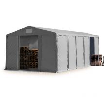 Tente de Stockage Industriel Hangar 8x12 m à 4 mètres de Hauteur de côté avec bâches en pvc 850 n gris 100% imperméable avec Porte coulissante