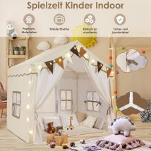 Tente Enfant,Tente de Jeu,Tipi Enfant avec Tapis et Lumières, Cabane Enfant Interieure,136x95x133 cm, Tente Enfant Interieur et Exterieur, Blanc Cassé