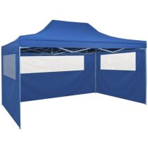 Tente De Réception Pliable, Pavillon, Pergola, Tente De Jardin, Avec 4 Parois Latérales 3 X 4,5 M Bleu Oib9265e