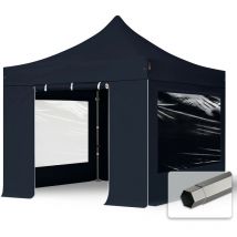 3x3 m Tente pliante - Acier, côté panoramique, noir - Toolport