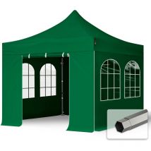 Toolport 3x3 m Tente pliante - Acier, côtés avec fenêtres, vert foncé