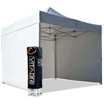 Tente pliante V3S5-Pro pvc 3x3m blanche Vitabri Façade arrière 3m Avec jupe us, Façade avant 3m Avec porte, Façade de droite 3m