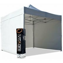 Tente pliante V3S5-Pro pvc blanc - 4 x 4 m - Façade de droite 4m Avec porte, Façade de gauche 4m Avec jupe us, Façade arrière 4m