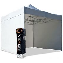 Tente pliante V3S5-Pro PVC blanc - 4 x 4 m - Façade de droite 4m Avec porte, Façade de gauche 4m Avec jupe US, Façade arrière 4m