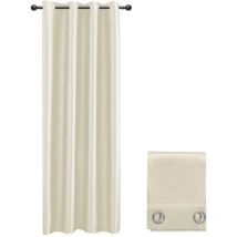 Tente Porte-Fenêtre 140x280 Cm Satin Synthétique 1 Panneau Revêtement Oeillets En Acier - Beige