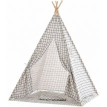 Tente tipi pour enfants avec toile damier gris poteaux en bois APE10003