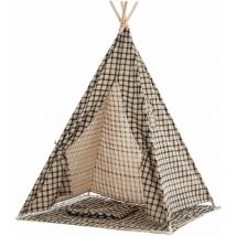 Tente tipi pour enfants avec toile damier noir poteaux en bois APE10004
