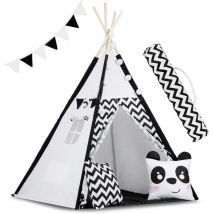 Tente Tipi - Tente de jeu - Noir et blanc - avec coussins et lumières
