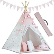 Viking Choice - Tente Tipi Wigwam - Tente de jeu avec lumière et banderoles - Rose