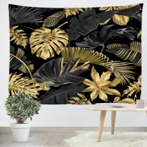 Ideko - Tenture murale Feuilles tropicales dorées et noires 150x200cm diy Personnalisable