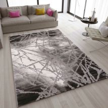Teppich Wohnzimmer kurzflor Abstrakt Used Optik in Grau Weiss, für Wohnzimmer, Schlafzimmer, küche,200x290 cm