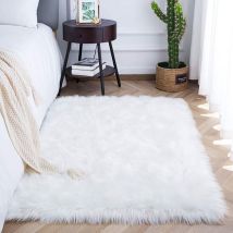 Ersandy - Teppich Aus Schaffell-imitat, 60 X 90 Cm, Fleece-teppich, Flauschig, Weich, Langhaar, Dekoratives Stuhlkissen, Sofa-matte (weiß, 60 X 90 Cm)