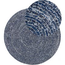 Beliani - Teppich Blau Baumwolle 140 x 140 cm Kurzflor Boho Stil Maschinengewebt Rund