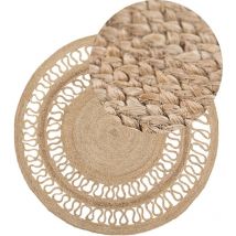 Teppich Beige Jute ø 120 cm Kurzflor Boho Stil Maschinengewebt Rund
