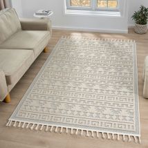 Vimoda - Teppich Boho Skandi Wohnzimmer, Schlafzimmer, Balkon, Küche, Terrasse, Flur 3D Creme,Beige, 120x170 cm