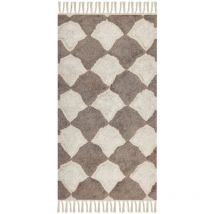 Teppich Braun und Beige Baumwolle 80 x 150 cm Rechteckig mit Muster Boho Stil Handgetuftet mit Quasten für Wohnzimmer Schlafzimmer Flur