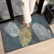 Teppich für Wohnzimmer und Schlafzimmer, weicher Samtflor mit goldblauen Federmustern, 80 x 120 cm – Dekoration – Innenmöbel