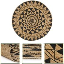 Décoshop26 - The Living Store Teppich Handgefertigt Jute mit Schwarzem Aufdruck 150 cm - Naturfaser Teppich - Jute Teppich - Gewebe Teppich