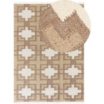 Beliani - Teppich Beige Jute und Baumwolle Rechteckig 160 x 230 cm Geometrisches Muster Fransen Handgewebt Boho Kurzhaar für Fußbodenheizung