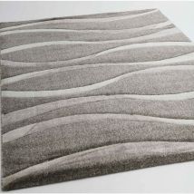 Vimoda - Teppich Modern Wellenmuster Wohnzimmer Konturenschnitt in Grau Anthrazit Braun Beige,Hellbraun, 120x170 cm