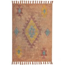 Teppich Orange Baumwolle 140 x 200 cm Rechteckig Geometrisches Muster mit Fransen Boho Stil Handgetuftet für Wohnzimmer Schlafzimmer Flur