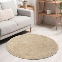 Vimoda - Teppich rund Wohnzimmer Kurzflor Einfarbig für Schlafzimmer kinderzimmer weich Rund,Beige, 160 cm Round
