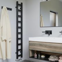 Easy Designer Bathroom Heated Towel Rail Radiator Matt Black 1600 x 200mm - Terma