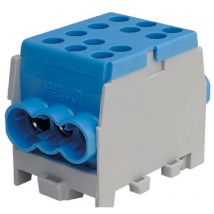 Bornier Répartiteur Bleu - 160A - Cu ou Alu- 6 trous ( 2x35 et 4x25 mm² ) montage rail din