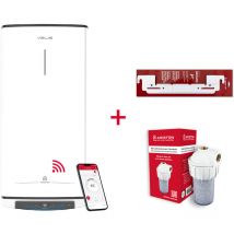Termo eléctrico inteligente, Ariston, Velis Pro Wifi 50L + Filtro Antical + Soporte de pared, Vertical u Horizontal, Clase B
