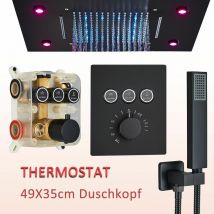 Onyzpily - Termostatica Set Doccia con Telecomando Nera Ottone Massiccio Colonna da Doccia Incassato con led Soffione Doccia a Parete 35x49cm,