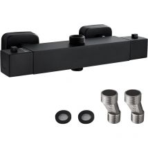 Warsione - Termostato para Columna de Ducha, Grifo Termostatico Ducha con BotóN de Seguridad 38°C, Grifo de Ducha Termostatico, LatóN, Negro