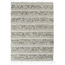 Thedecofactory - terra cotton relief - Tapis 100% coton bande blanc-sable 190x290