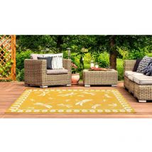 Lord Of Rugs - Terrace Dragonfly Flatweave Outdoor Indoor Bordered Gold Rug in 120 x 170 cm (4x5'6'')
