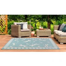 Lord Of Rugs - Terrace Dragonfly Flatweave Outdoor Indoor Bordered Teal Rug in 120 x 170 cm (4x5'6'')