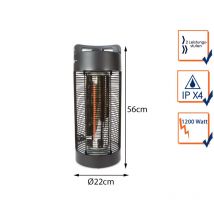 Perel - Elektro Infrarot Tischheizstrahler Zylinderform für draußen, Ø22cm Höhe 56cm