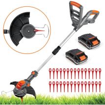 Terratek - Cordless Strimmer Electric Grass Trimmer Garden Edger 2x Batteries 30x Blades