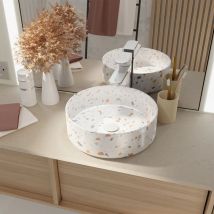 Aurlane - vasque terrazzo confetti - Diam 35cm x 12cm - ronde en ceramique blanc brillant