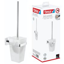 Deluxxe ensemble de brosses de toilettes, chromé, avec verre satiné - pour montage mural sans perçage, avec solution adhésive puissante - 137 mm x 97