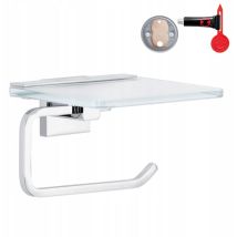 Porte-rouleau de papier toilette Tesa deluxxe avec étagère en verre dépoli, support chromé - pour montage mural sans perçage, solution adhésive