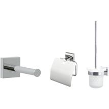 Ekkro Toilettenbürsten-Set ohne Bohren inkl. Toilettenpapierhalter und Ersatzrollenhalter, Badaccessoire-Set verchromt, leistungsstarke Klebelösung