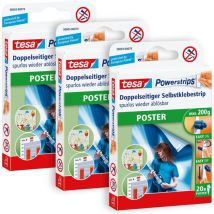 tesa Powerstrips POSTER im 3er Pack - Doppelseitige Klebestreifen für Poster und Plakate - Selbstklebend und spurlos wieder ablösbar - Bis zu 200 g