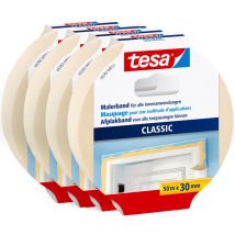 Ruban pour peintre classic en paquet de 4 - ruban de masquage pour le masquage lors des travaux de peinture - sans solvant, s'enlève sans laisser de