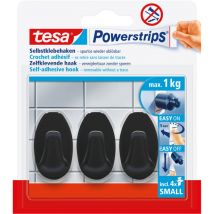 Tesa - Powerstrips crochets adhésifs Small Oval - 3 x crochets muraux autocollants - pour carrelage, verre, plastique et autres surfaces - 1 kg de