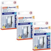 Powerstrips Waterproof strips large en lot de 3 bandes adhésives double face résistantes à l'eau pour cuisine salle de bain, capacité D024412 - Tesa