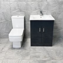 Hydros - Tess Anthracite Square Vanity Unit Ceramic Basin & Bliss Square Toilet Set, 550mm Unit-No Tap - Anthracite