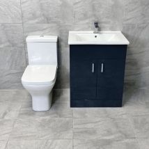 Hydros - Tess Anthracite Square Vanity Unit Ceramic Basin and Short Projection Toilet Set, 650mm Unit-With Tap & Waste