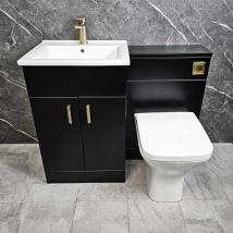 Black Vanity Suite 1050mm Basin Unit and Toilet with Brushed Brass Handles Tess, With Tap