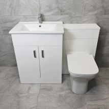 Hydros - Tess White 1050mm / 1150mm Bathroom Vanity Basin Set + Square Style Toilet, 1050mm-With Tap - White